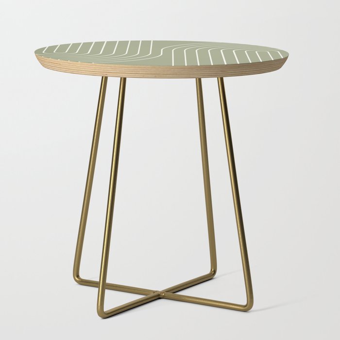 Minimal Line Curvature LXXXII Earthy Sage Green Mid Century Modern Arch Abstract Side Table Gallery Image 1