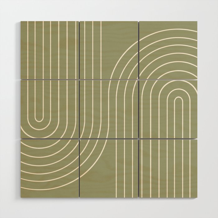Minimal Line Curvature LXXXII Earthy Sage Green Mid Century Modern Arch Abstract Wood Wall Art Gallery Image 1