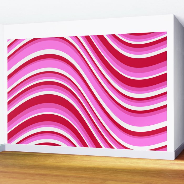 Wavy Stripes XVII - Y2K Pink and Red Wall Mural Gallery Image 2