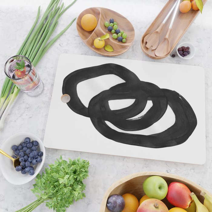 Black & White Minimalist Ink Tribal Mid Century Pattern Dark Painting Pattern Cutting Board Gallery Image 2