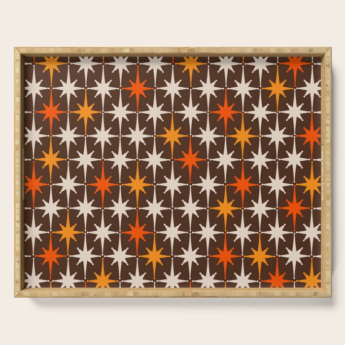 Midcentury Modern Atomic Age Starburst Pattern in Retro 70s Brown Orange Beige Serving Tray Gallery Image 1