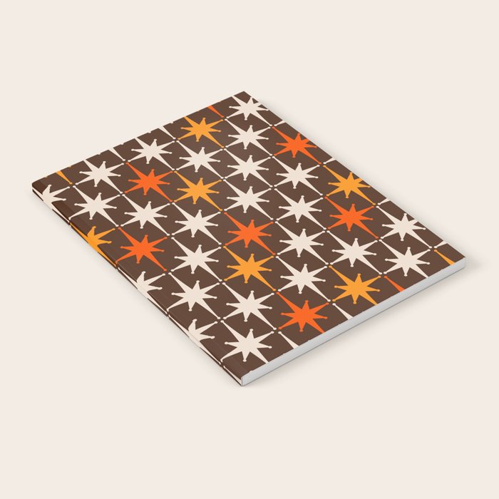 Midcentury Modern Atomic Age Starburst Pattern in Retro 70s Brown Orange Beige Notebook Gallery Image 1