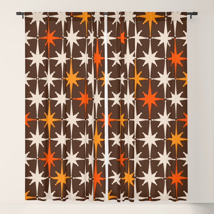 Midcentury Modern Atomic Age Starburst Pattern in Retro 70s Brown Orange Beige Window Curtain Gallery Image 5