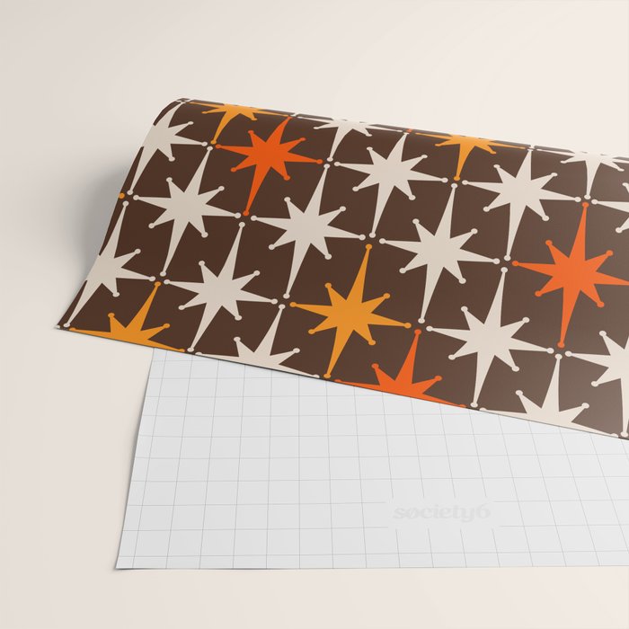 Midcentury Modern Atomic Age Starburst Pattern in Retro 70s Brown Orange Beige Wrapping Paper Gallery Image 2