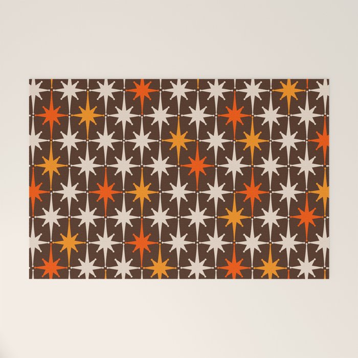 Midcentury Modern Atomic Age Starburst Pattern in Retro 70s Brown Orange Beige Welcome Mat Gallery Image 1