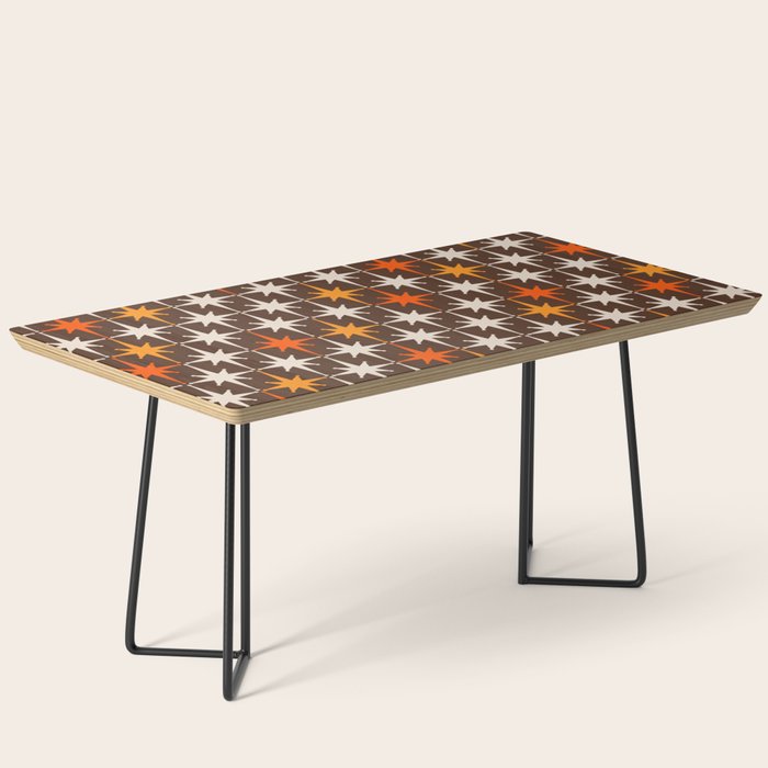 Midcentury Modern Atomic Age Starburst Pattern in Retro 70s Brown Orange Beige Coffee Table Gallery Image 1