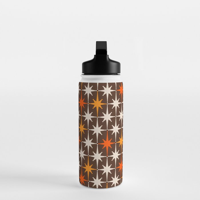 Midcentury Modern Atomic Age Starburst Pattern in Retro 70s Brown Orange Beige Water Bottle Gallery Image 3
