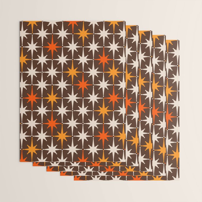 Midcentury Modern Atomic Age Starburst Pattern in Retro 70s Brown Orange Beige Wrapping Paper Gallery Image 3