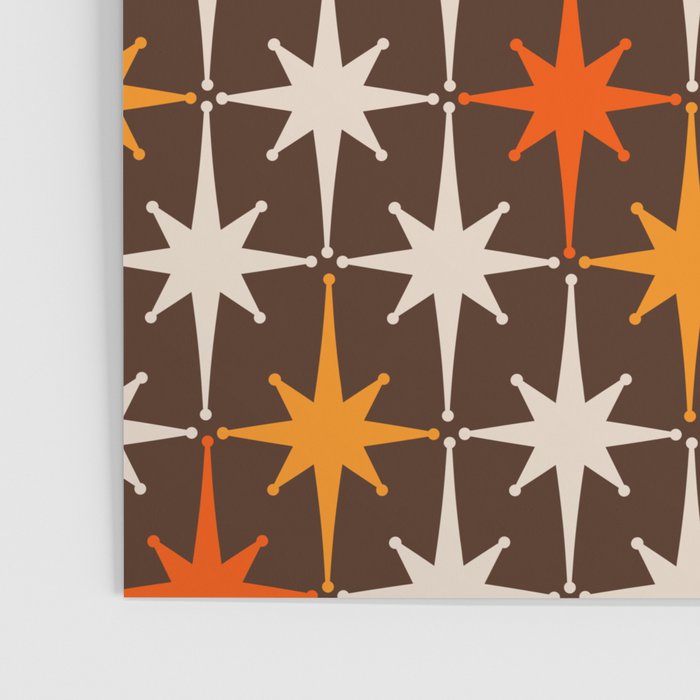 Midcentury Modern Atomic Age Starburst Pattern in Retro 70s Brown Orange Beige Poster Gallery Image 3
