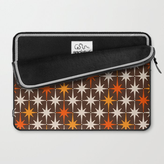 Midcentury Modern Atomic Age Starburst Pattern in Retro 70s Brown Orange Beige Laptop Sleeve Gallery Image 2