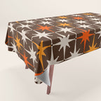 Midcentury Modern Atomic Age Starburst Pattern in Retro 70s Brown Orange Beige Tablecloth Gallery Image 1