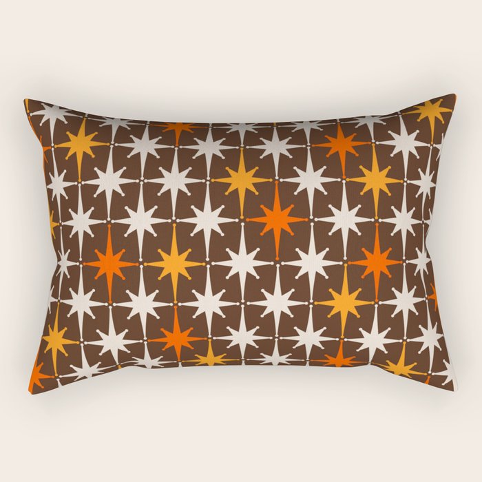 Midcentury Modern Atomic Age Starburst Pattern in Retro 70s Brown Orange Beige Rectangular Pillow Gallery Image 2