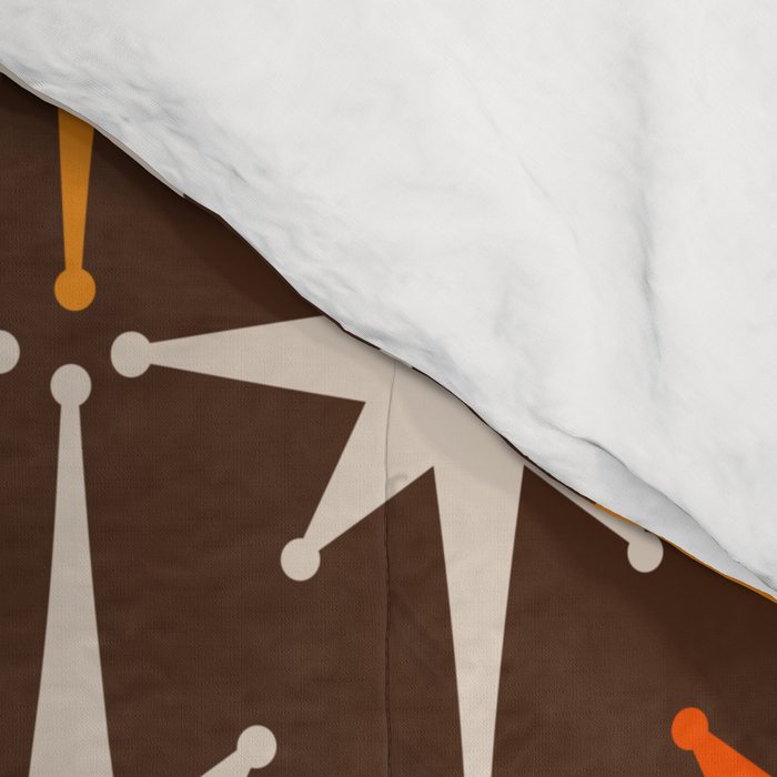 Midcentury Modern Atomic Age Starburst Pattern in Retro 70s Brown Orange Beige Comforter Gallery Image 4