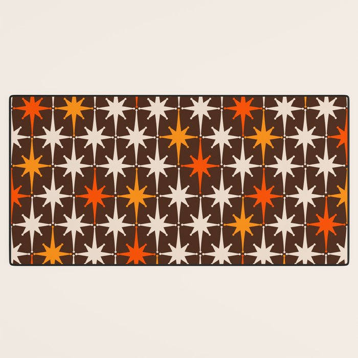 Midcentury Modern Atomic Age Starburst Pattern in Retro 70s Brown Orange Beige Desk Mat Gallery Image 3