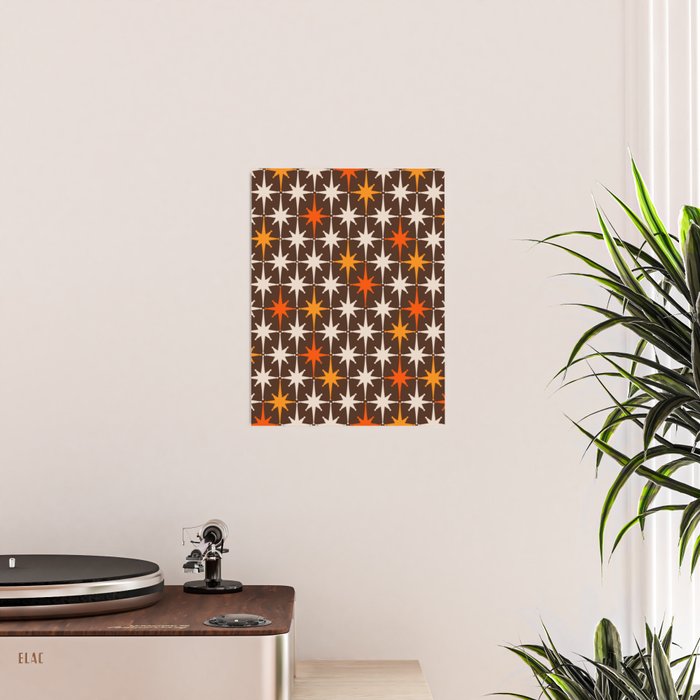 Midcentury Modern Atomic Age Starburst Pattern in Retro 70s Brown Orange Beige Poster Gallery Image 2