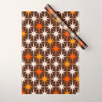 Midcentury Modern Atomic Age Starburst Pattern in Retro 70s Brown Orange Beige Wrapping Paper Gallery Image 1