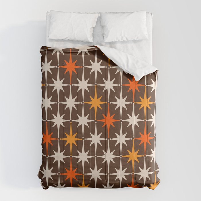 Midcentury Modern Atomic Age Starburst Pattern in Retro 70s Brown Orange Beige Comforter Gallery Image 6
