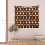 Midcentury Modern Atomic Age Starburst Pattern in Retro 70s Brown Orange Beige Wall Tapestry Gallery Image 2