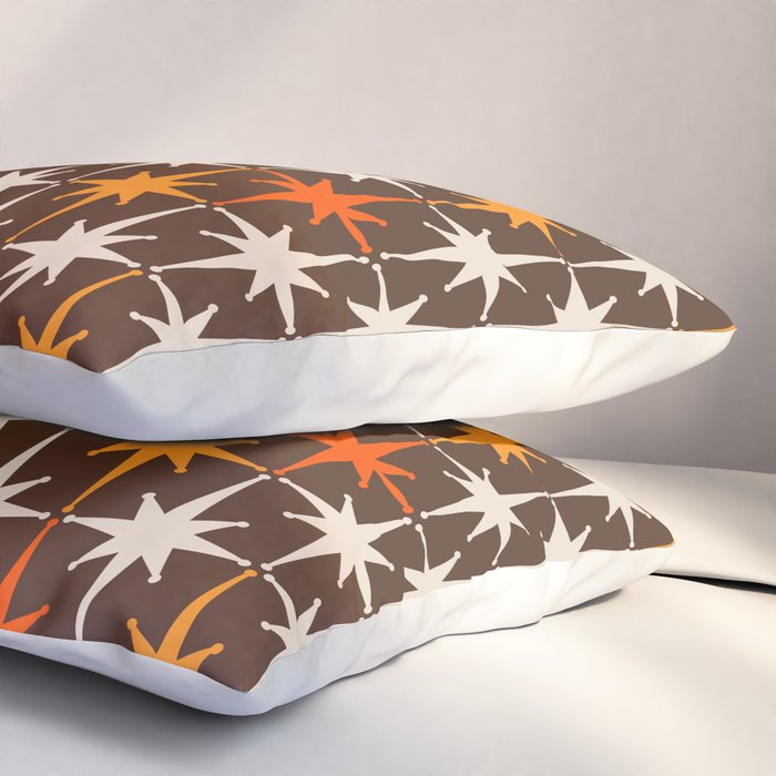Midcentury Modern Atomic Age Starburst Pattern in Retro 70s Brown Orange Beige Pillow Sham Gallery Image 3