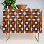 Midcentury Modern Atomic Age Starburst Pattern in Retro 70s Brown Orange Beige Credenza Gallery Image 1