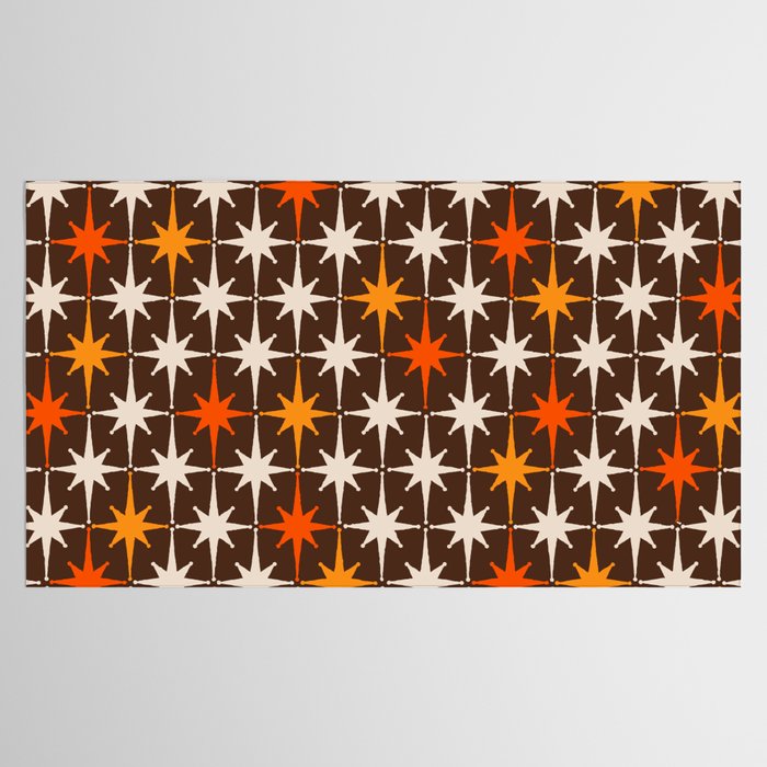 Midcentury Modern Atomic Age Starburst Pattern in Retro 70s Brown Orange Beige Tablecloth Gallery Image 2