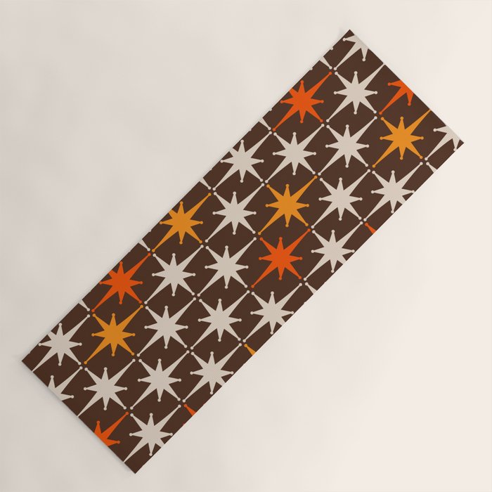 Midcentury Modern Atomic Age Starburst Pattern in Retro 70s Brown Orange Beige Yoga Mat Gallery Image 1