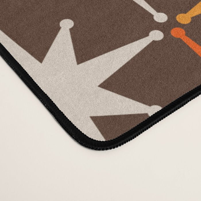 Midcentury Modern Atomic Age Starburst Pattern in Retro 70s Brown Orange Beige Desk Mat Gallery Image 4