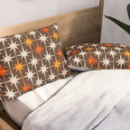 Midcentury Modern Atomic Age Starburst Pattern in Retro 70s Brown Orange Beige Pillow Sham Gallery Image 2