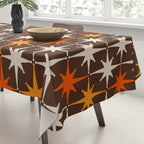 Midcentury Modern Atomic Age Starburst Pattern in Retro 70s Brown Orange Beige Tablecloth Gallery Image 3