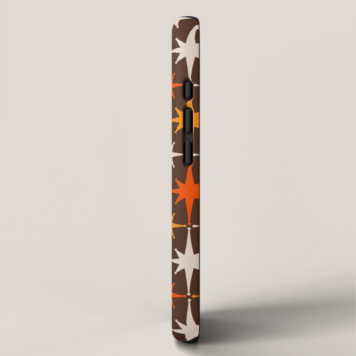 Midcentury Modern Atomic Age Starburst Pattern in Retro 70s Brown Orange Beige iPhone Case Gallery Image 2