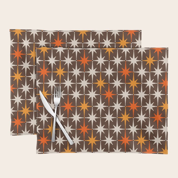 Midcentury Modern Atomic Age Starburst Pattern in Retro 70s Brown Orange Beige Placemat Gallery Image 1