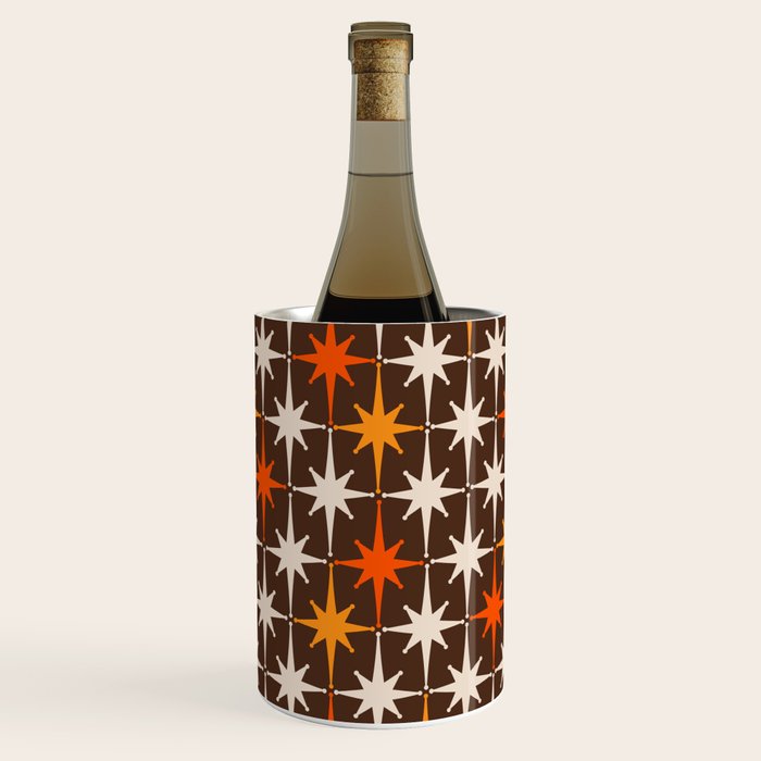 Midcentury Modern Atomic Age Starburst Pattern in Retro 70s Brown Orange Beige Wine Chiller Gallery Image 3