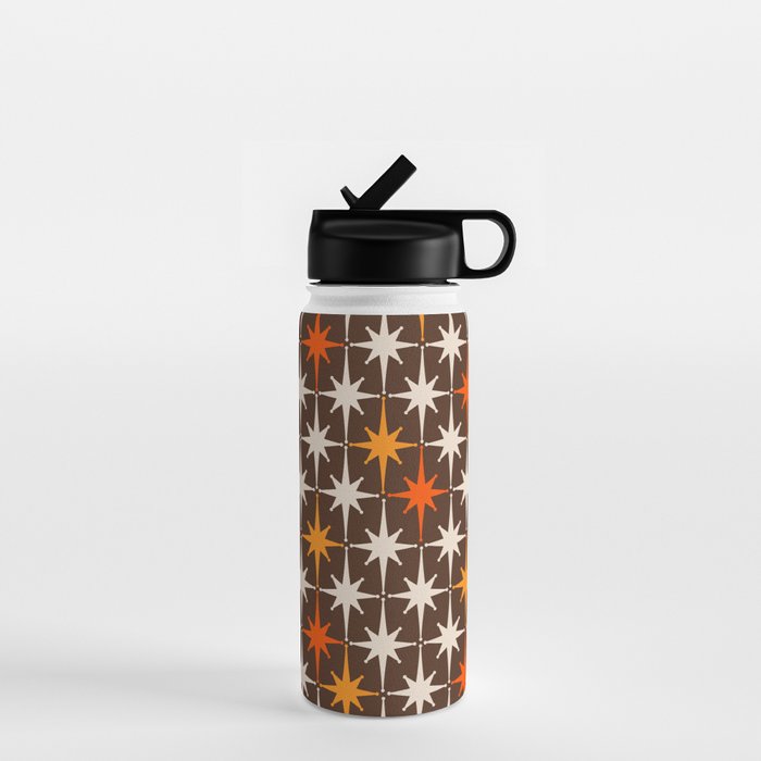 Midcentury Modern Atomic Age Starburst Pattern in Retro 70s Brown Orange Beige Water Bottle Gallery Image 1