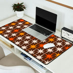 Midcentury Modern Atomic Age Starburst Pattern in Retro 70s Brown Orange Beige Desk Mat Gallery Image 2