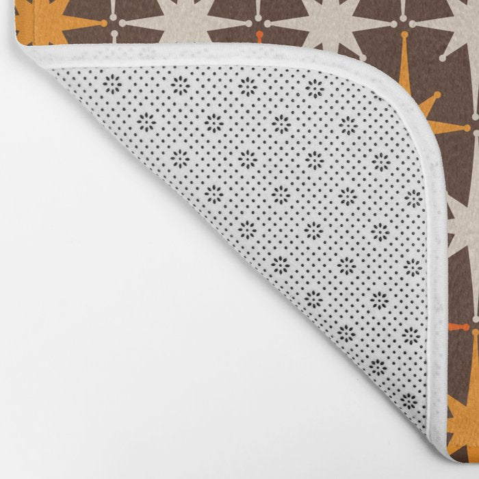 Midcentury Modern Atomic Age Starburst Pattern in Retro 70s Brown Orange Beige Bath Mat Gallery Image 2