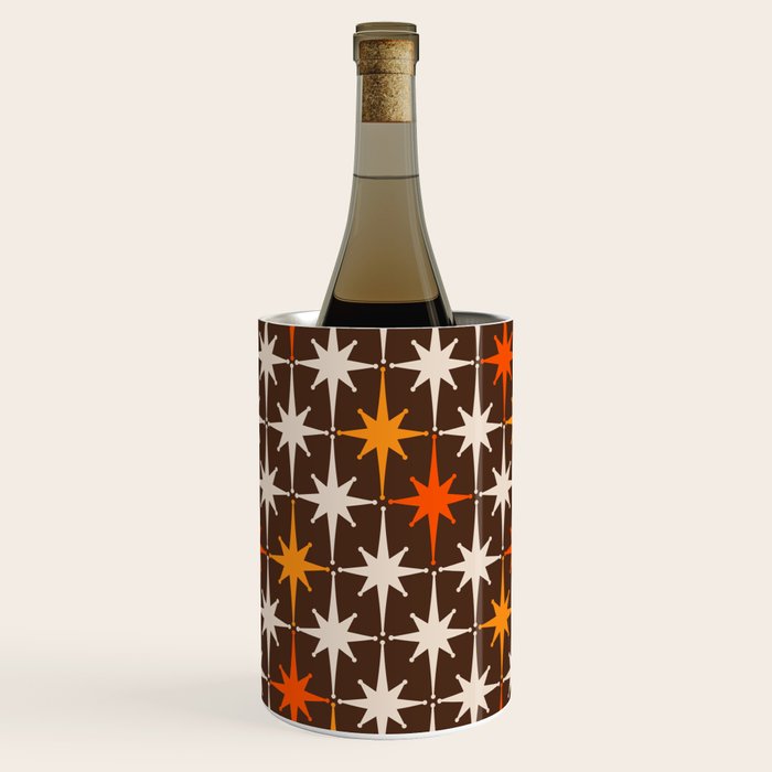 Midcentury Modern Atomic Age Starburst Pattern in Retro 70s Brown Orange Beige Wine Chiller Gallery Image 1