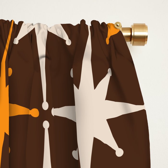 Midcentury Modern Atomic Age Starburst Pattern in Retro 70s Brown Orange Beige Window Curtain Gallery Image 2