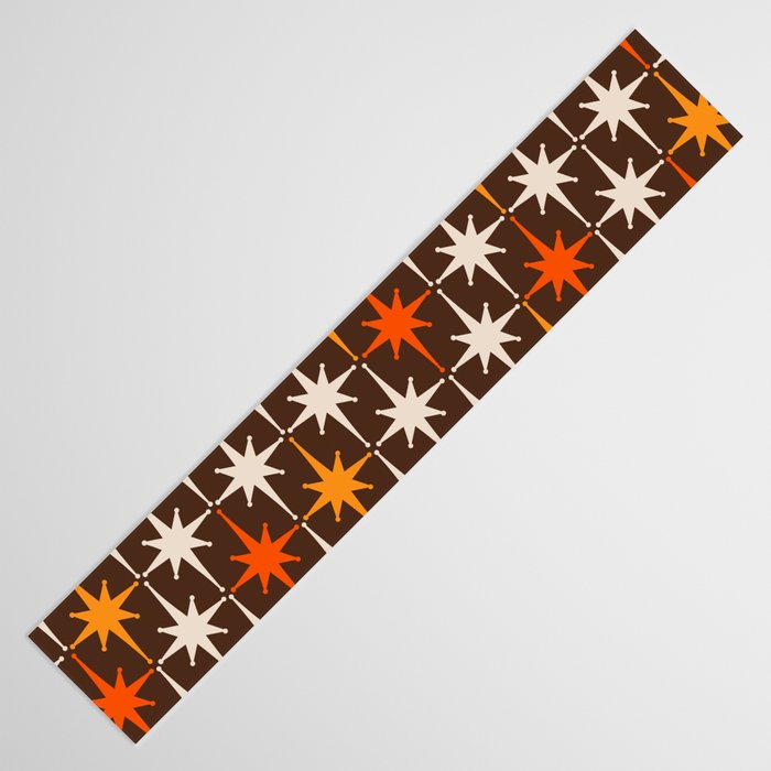 Midcentury Modern Atomic Age Starburst Pattern in Retro 70s Brown Orange Beige Table Runner Gallery Image 3