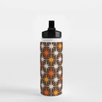 Midcentury Modern Atomic Age Starburst Pattern in Retro 70s Brown Orange Beige Water Bottle Gallery Image 2