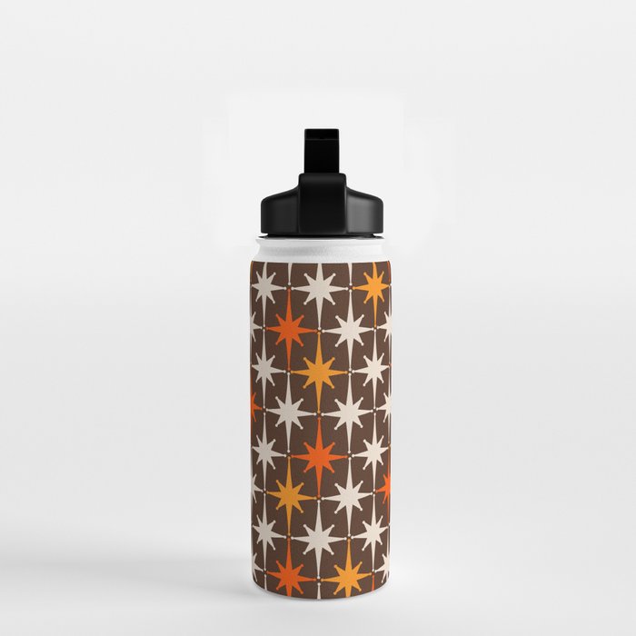 Midcentury Modern Atomic Age Starburst Pattern in Retro 70s Brown Orange Beige Water Bottle Gallery Image 2