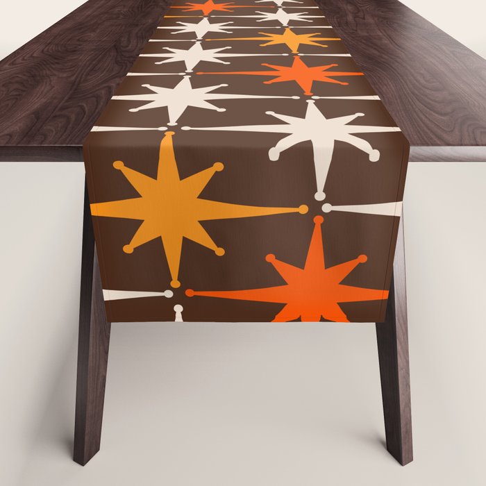 Midcentury Modern Atomic Age Starburst Pattern in Retro 70s Brown Orange Beige Table Runner Gallery Image 1