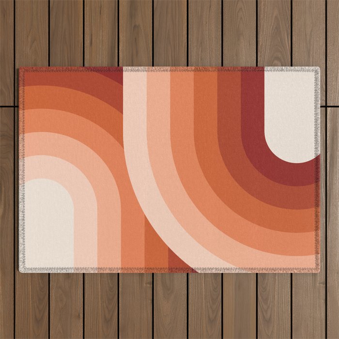 Mid Century Modern Geometric 89 in Terracotta Shades (Rainbow Abstract) Outdoor Rug Gallery Image 1