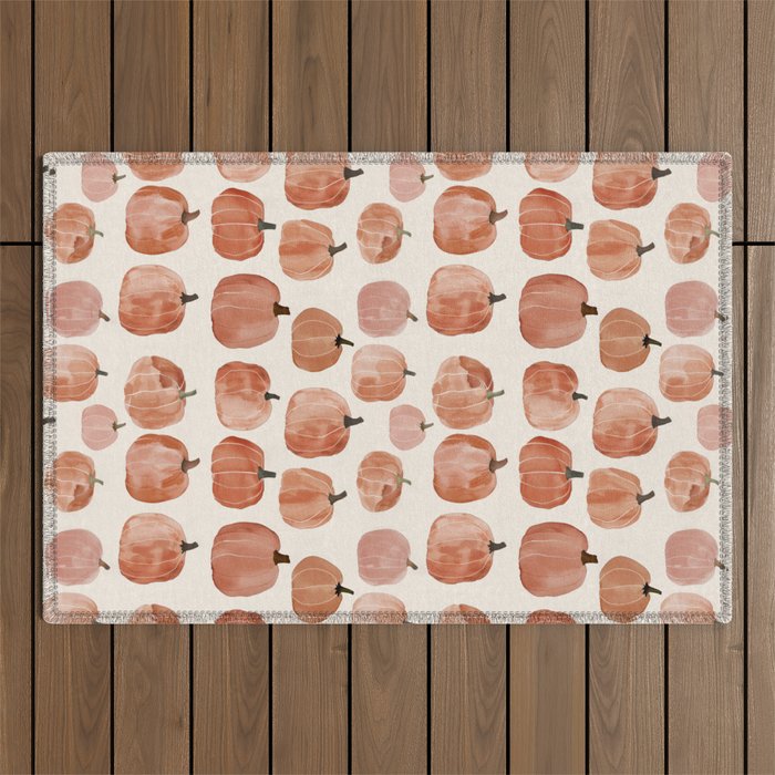 Mini Pumpkins Boho Autumn Cozy Fall Watercolor Illustration Outdoor Rug Gallery Image 1