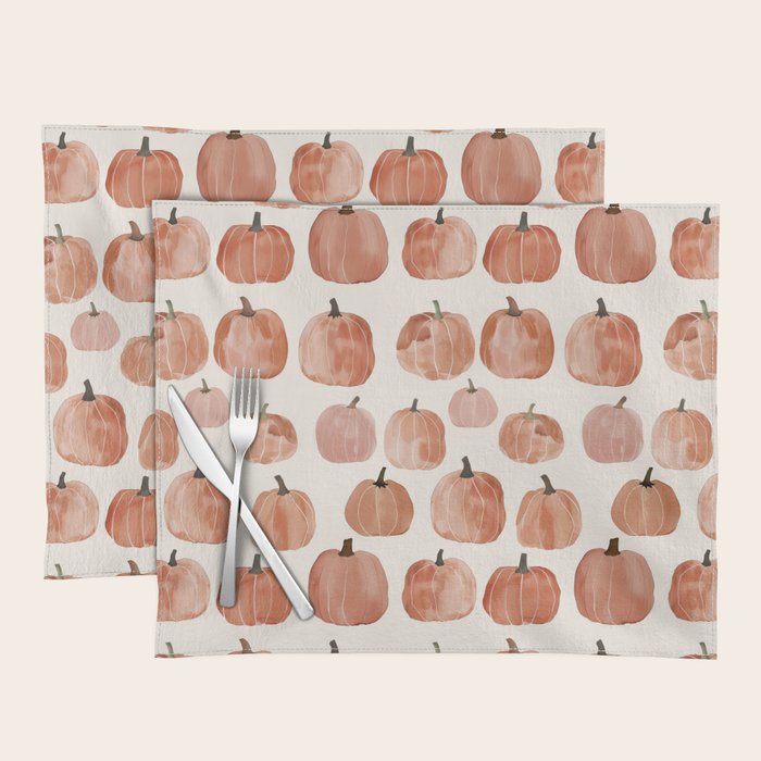 Mini Pumpkins Boho Autumn Cozy Fall Watercolor Illustration Placemat Gallery Image 1