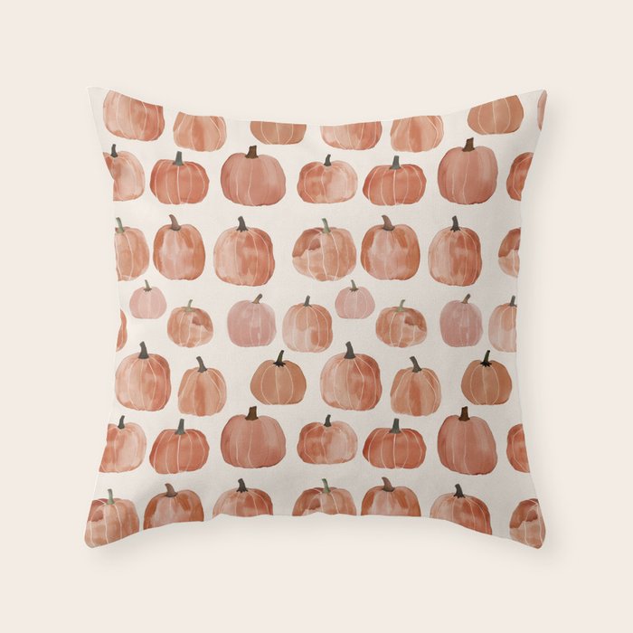 Mini Pumpkins Boho Autumn Cozy Fall Watercolor Illustration Throw Pillow Gallery Image 1