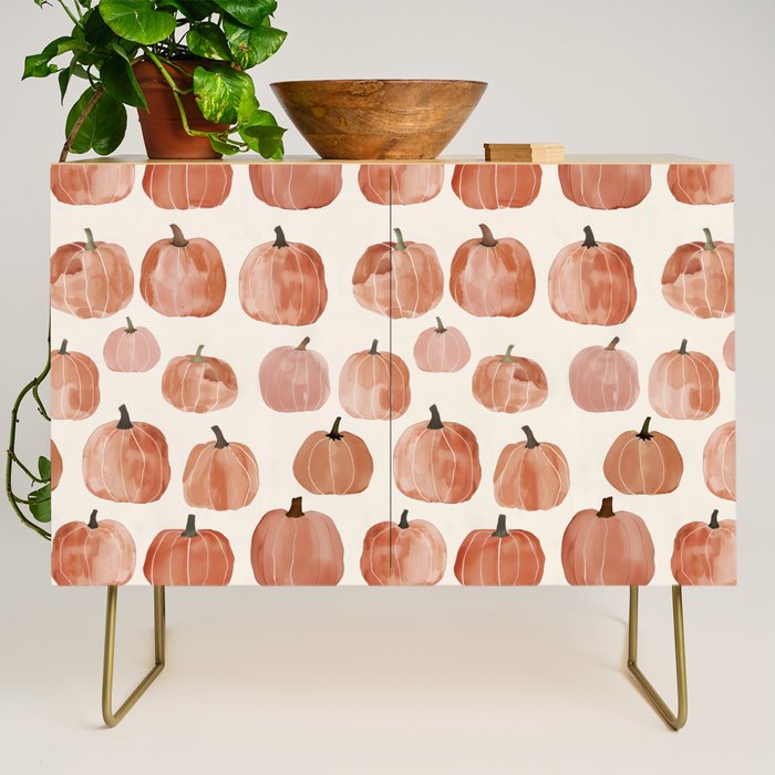 Mini Pumpkins Boho Autumn Cozy Fall Watercolor Illustration Credenza Gallery Image 1