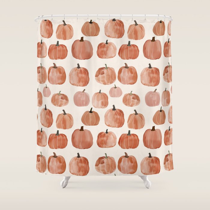 Mini Pumpkins Boho Autumn Cozy Fall Watercolor Illustration Shower Curtain Gallery Image 1