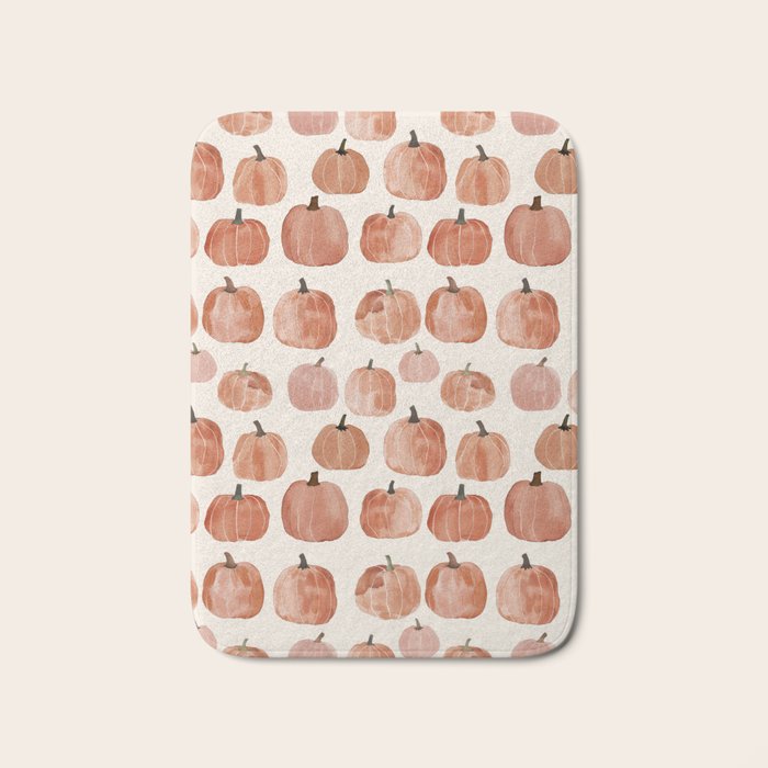 Mini Pumpkins Boho Autumn Cozy Fall Watercolor Illustration Bath Mat Gallery Image 1
