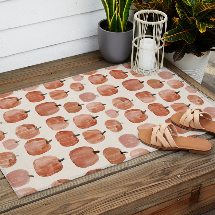 Mini Pumpkins Boho Autumn Cozy Fall Watercolor Illustration Outdoor Rug Gallery Image 2