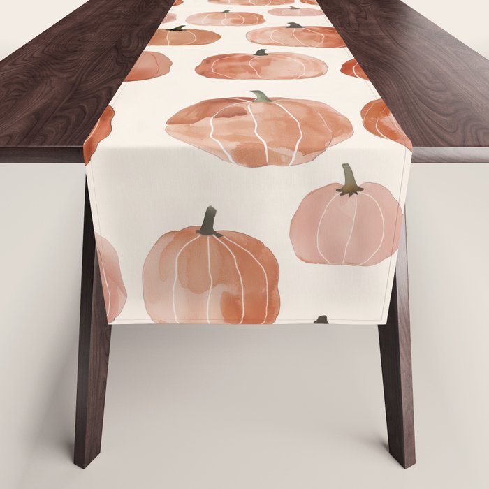 Mini Pumpkins Boho Autumn Cozy Fall Watercolor Illustration Table Runner Gallery Image 1